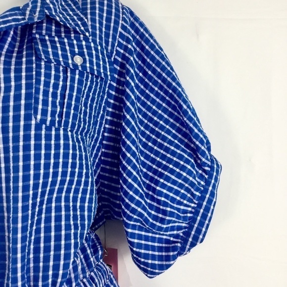LDT Chris Button Down Collar Short Sleeve Seersucker Blouson Shirt Dress - Picture 8 of 12